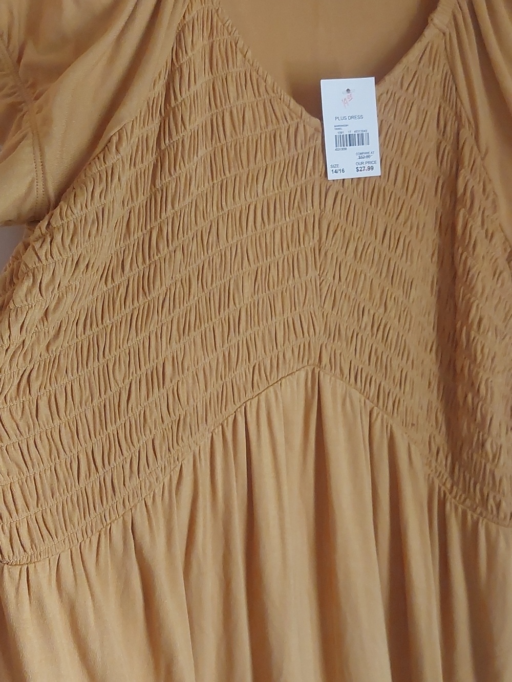 Cato Dijon Yellow Smocked Short Sleeved Babydoll Dress Womans Sz 14/16 - Picture 11 of 17